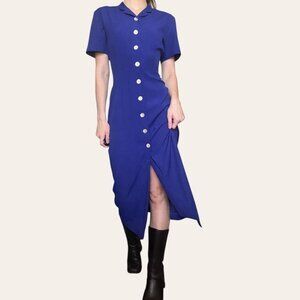DJI 80s/90s vintage purple/blue button down maxi dress